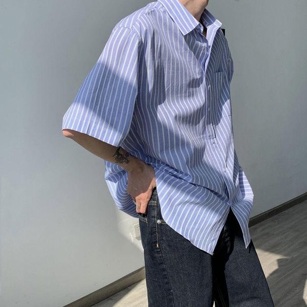 

men's casual shirts summer short sleeve shirt fashion gray blue men streetwear korean loose dress mens society n-2xl, White;black