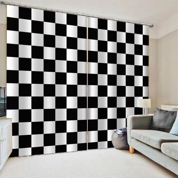 Großer 3D-Vorhang, schwarze und weiße Vorhänge für Wohnzimmer, Schlafzimmer, quadratisches Design, Fensterverdunkelungsvorhänge