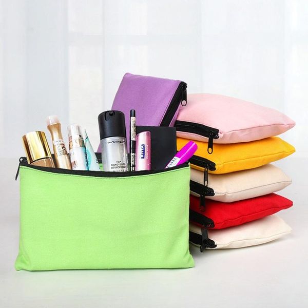 

storage bags 100pcs 7 colors blank canvas zipper pencil cases pen pouches cotton cosmetic makeup mobile phone clutch bag organizer