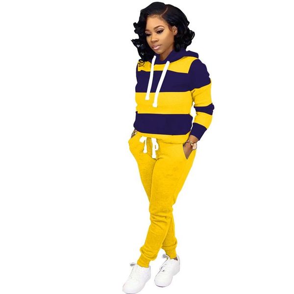 

women's two piece pants set women fall clothes stitching hooded sweater +pants sets casual club outfits streetwear wholesale items, White