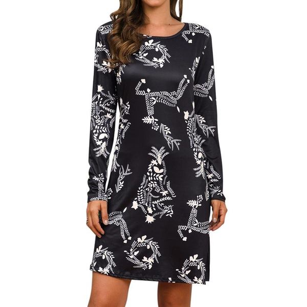 

casual dresses laamei s-5xl plus size christmas dress women long sleeve o-neck print winter year party fashion midi cartoon femme vestidos, Black;gray