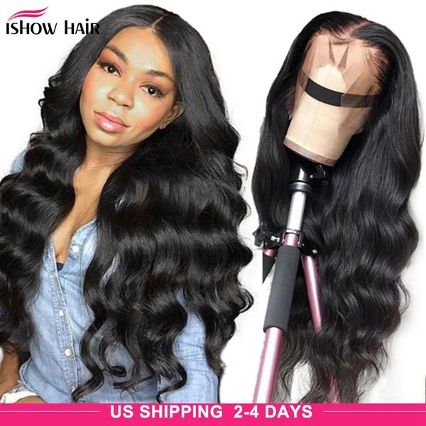 

ishow 13x4 human hair wigs water loose deep body human hair lace front wigs yaki straight kinky curly 13x1 transparent t lace part, Black;brown