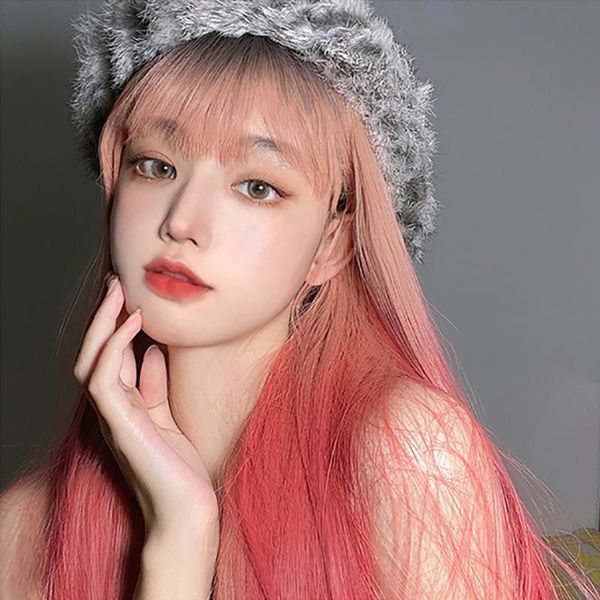 

synthetic wigs cosplay lolita headgear wig high temperature resistant fiber female long straight hair orange-red gradient, Black