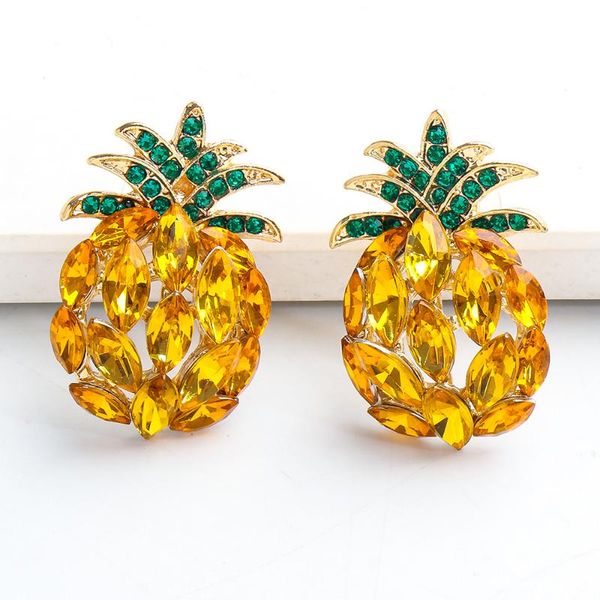

stud fruit design statement earring woman colorful zircon stone big earrings for women 2021 rainbow rhinestone engagement gift, Golden;silver