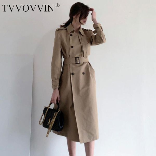 

women's trench coats tvvovvin bandage coat women double breasted vintage casual black khaki long winter 2021 j9yn, Tan;black