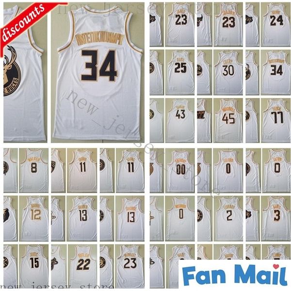 

white golden basketball jerseys james george harden jokic butler vanvleet rose curry antetokounmp siakam mitchell doncic jerseys, Black;red