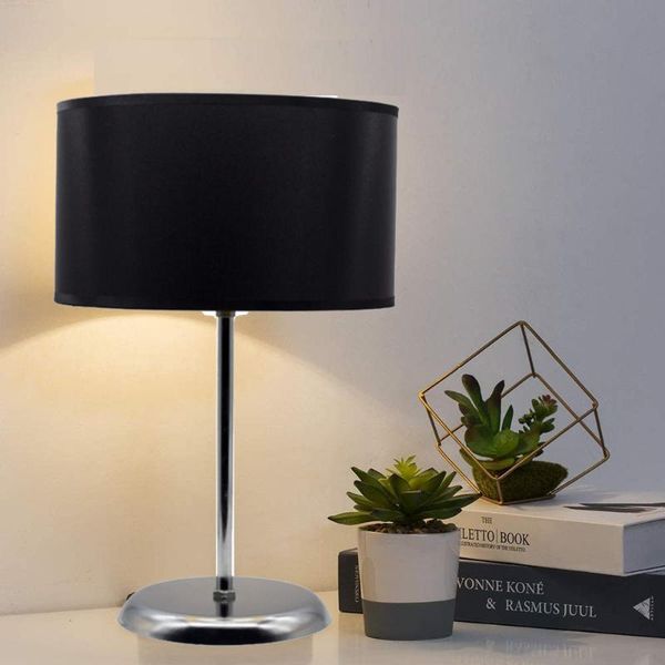 

decorative modern design metal housing lampshade table lamp black round hood chrome body