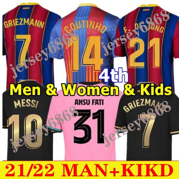 

soccer jersey barca 20 21 camiseta de futbol 4th ansu fati 2021 messi griezmann f.de jong pjanic men women kids kit football shirt, Black