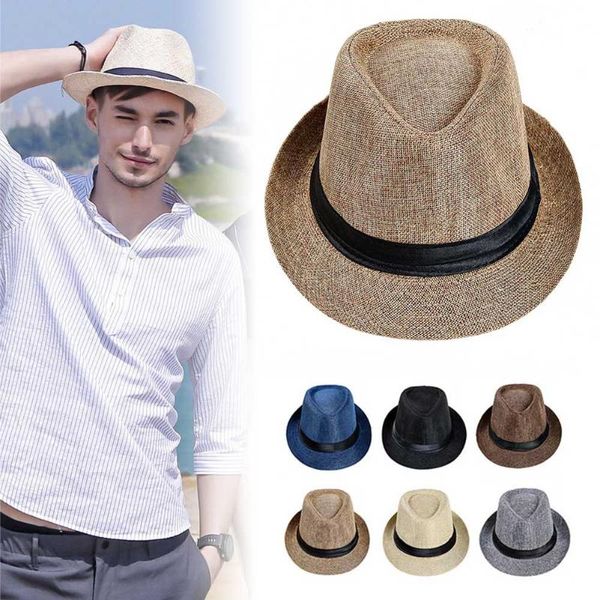 

cloches men hats straw hat linen sun protective foldable breathable casual cap for summer 19ing, Blue;gray