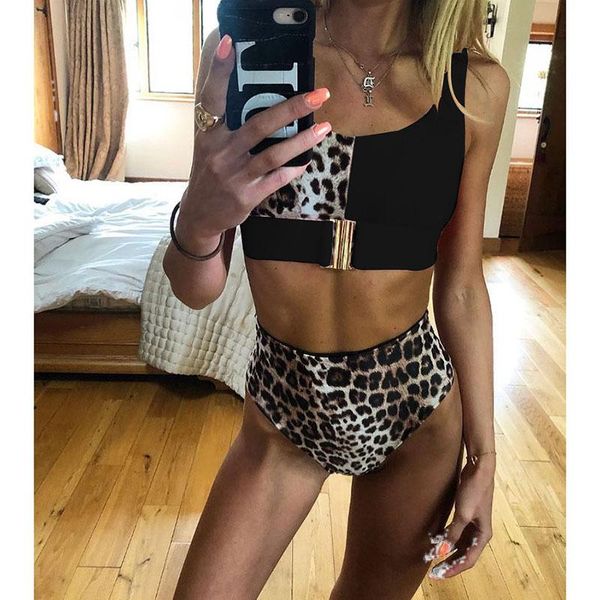 

women's swimwear bikinis 2021 leopard women swimsuit solid halter beach wear push up bathing suits female retro bikini set, White;black