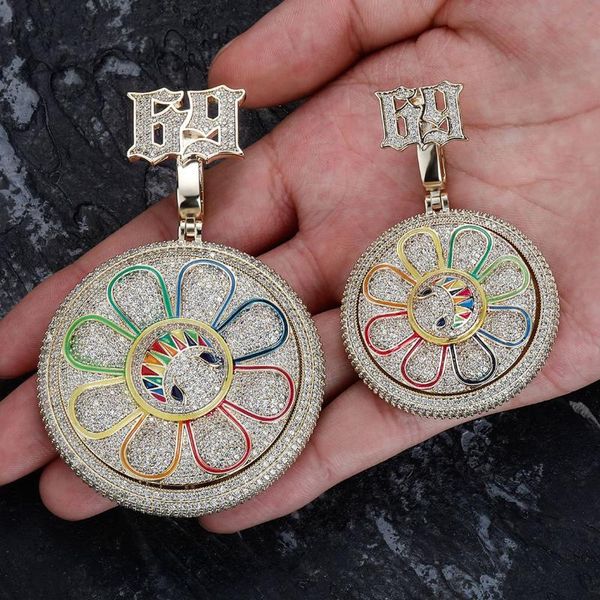 

pendant necklaces hip hop evil smile flower spin two sizes iced out cz necklace for men women jewelry gift, Silver