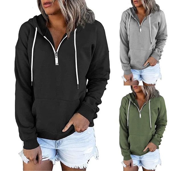 

women's hoodies & sweatshirts with and casual long pocket pullover clothes sleeve, Black