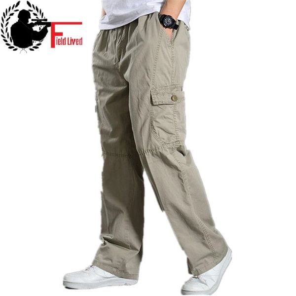 Yaz Pamuk Erkekler Kargo Pantolon Erkek Joggers Baggy Taktik Pantolon Hafif Ordu Yeşil İş Pantolon Gevşek Rahat Pantolon Artı Boyutu 210714