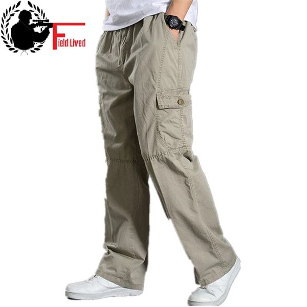 Sommer Baumwolle Männer Cargo Hosen Herren Jogger Baggy Taktische Hosen Leichte Armee Grün Arbeits Hose Lose Casual Hosen Plus größe 210714