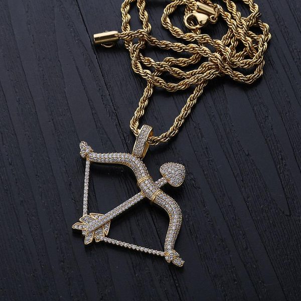 

pendant necklaces hip hop cz stones bling out cupid arrow pendants necklace for men rapper jewelry drop, Silver