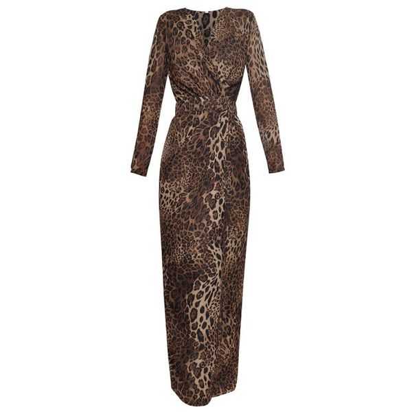 

casual dresses animal print leopard elegant party dress going out date dinner for women wrapped v neck long sleeve high slit maxi, Black;gray