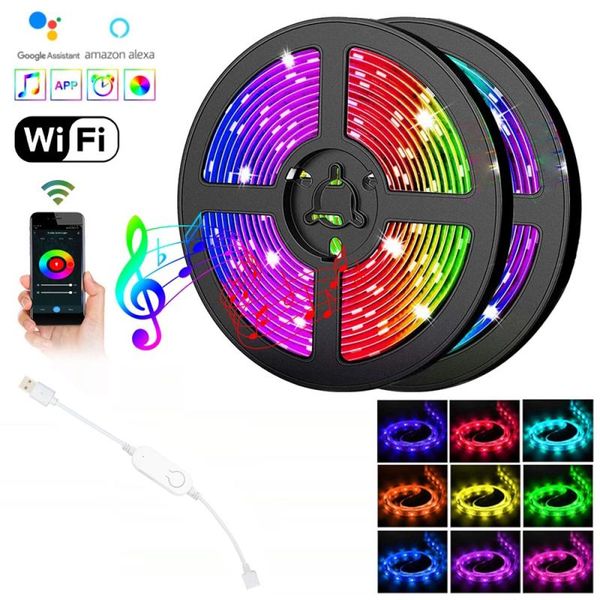 

strips 1-5m wifi tuya usb led strip lights rgb light smd flexible waterproof app control remote tv home decor