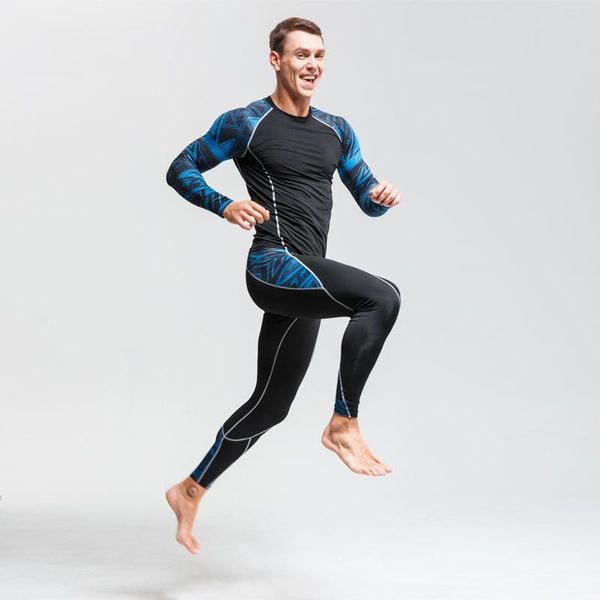 

sport yoga sets compression men's yoga sports suit fitness sportswear gym clothing running jogging suits sportsman wear, Black;blue