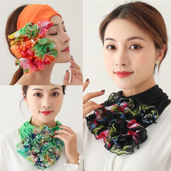 

floral neck ring scarf chiffon collar tie women muslim hijab hat turban solid lady office neckerchief skinny hair scarves, Blue;gray