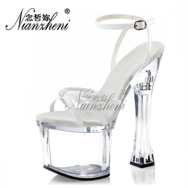 

sandals 18cm super high heeled shoes roman patent leather thick platform 7 inches open toe big size women spool heel fetish1, Black