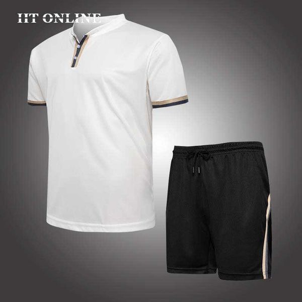 

summer tracksuit men casual polo shirt+shorts casual solid set men 2pc breathable jersey brand sportsuits fitness male sets 210603, Gray