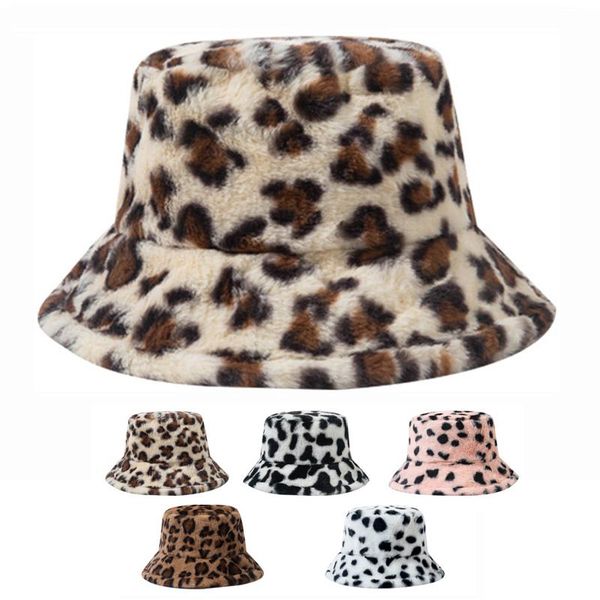 

caps & hats winter fall leopard fluffy hat faux fur bucket girl plush velvet fisherman bob panama born baby children kids 0-2 years, Yellow