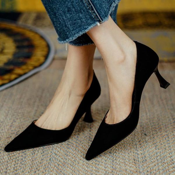 

dress shoes pu leather shallow mouth women's casual pumps 2021 autumn fashtion high heel pointed head lightweight, Black