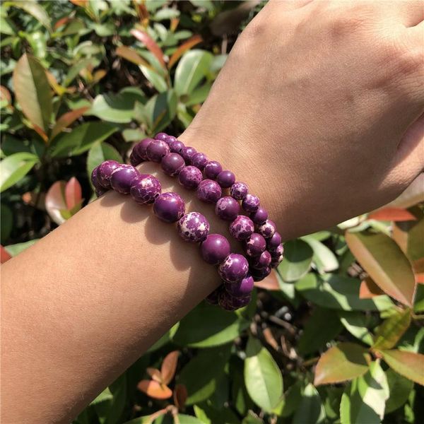

beaded, strands purple emperor jasper turquoise bracelet round bead jewelry gift for women and men, Black