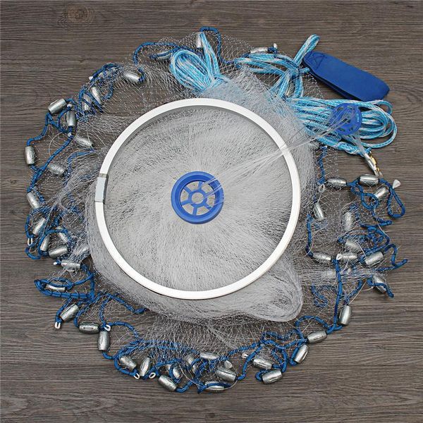 

nylon net 2.4m/3.6m large hand cast fishing spin network bait net w/sinker durable carp fishing tackle accessory