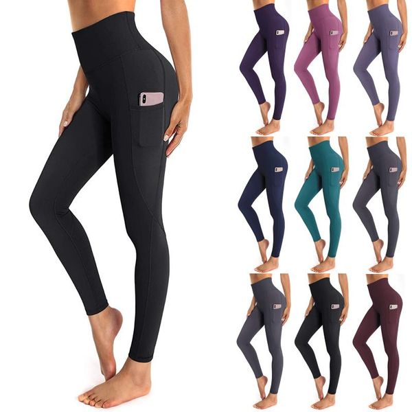 

yoga outfit spandex high waist legging pockets fitness bottoms running sweatpants for women quick-dry sport trousers workout pants