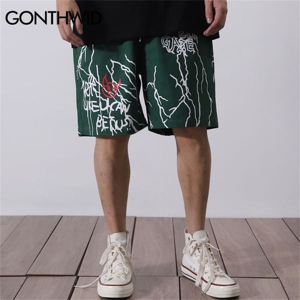 Gonthwid Harajuku Graffiti Baskı Şort Harajuku Hip Hop Rahat Baggy Cepler Kısa Pantolon Streetwear Erkekler Yaz Moda Pantolon 210315