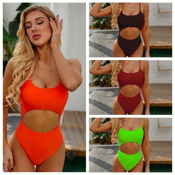 

new fashion women's sleeveless one-piece swimwear lady hollow out solid beahwear bathingsuit