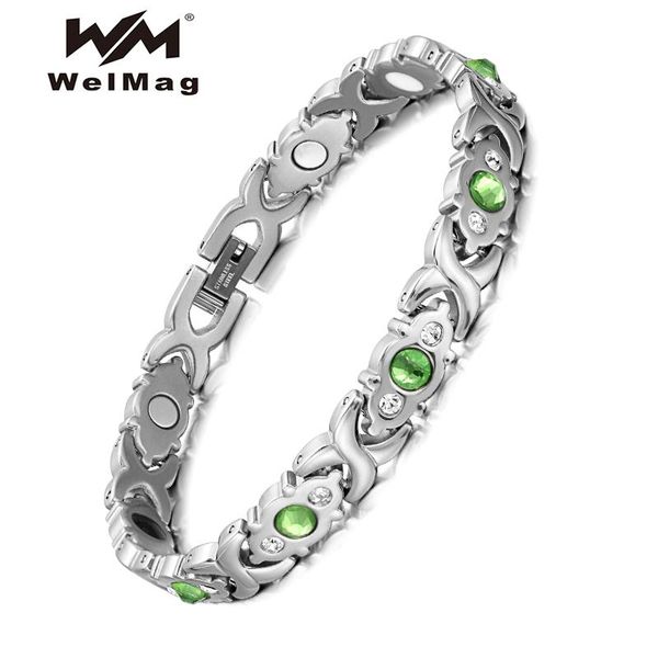 

link, chain welmag stainless steel healthy energy bracelets & bangles fashion crystal desigh for woman gifts charm link 2021, Black
