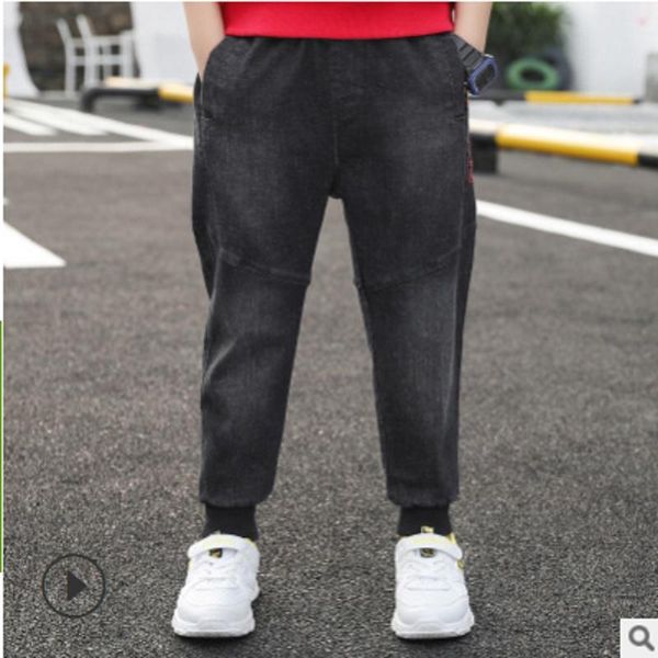 

jeans children's embroidery 2021 autumn and spring kids leisure trousers boys pants denim black color size4-14 ly478, Blue