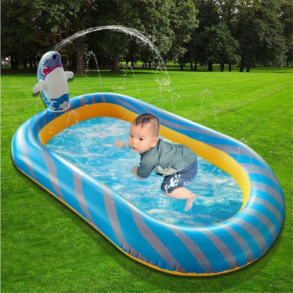 

pvc inflatable swimming pool dinosaur fountain outdoor sprinkler play mat children's water toy shark pond 170x103x65cm