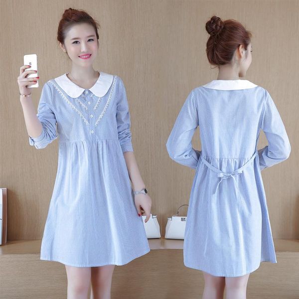 

maternity dresses 6690# clothes spring autumn cotton stripe long sleeves loose stylish dress shirt blouse pregnant women mom, White