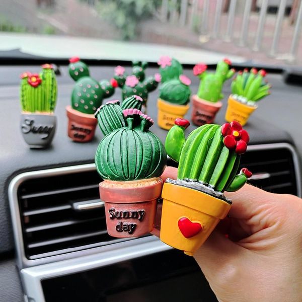 

car air freshener creative 3d simulation cactus plant conditioner outlet perfume clip potted plants succulents ornament