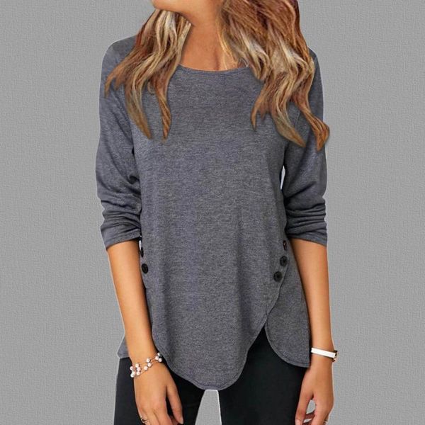 

women's t-shirt women round neck long sleeves solid color loose plus size cotton irregular pullover y2k vintage clothes, White