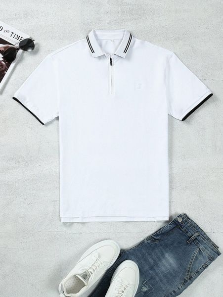 

men striped quarter zip polo shirt c1jl#, White;black