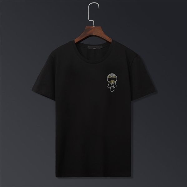

spring style shinning drilling t-shirt cotton oversized tee black white color clothes 210714, White;black