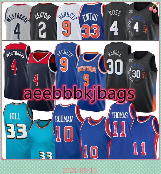 

westbrook julius 4 russell 30 randle rj barrett basketball jerseys derrick rose 33 grant 11 isiah rodman thomas hill 10 dennis jersey, Black;red
