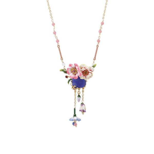 

enamel glaze lily of the valley blue stone tassel short clavicle chain sen necklace female jewelry for woman 2021 trend, Silver