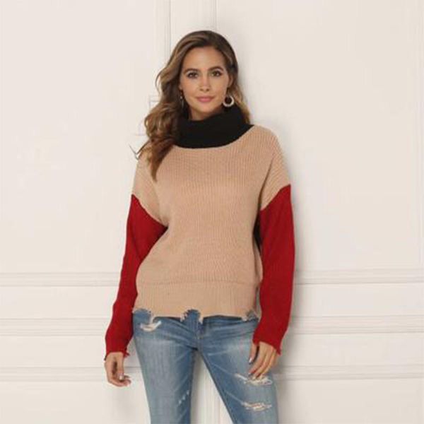 

new autumn winter patchwork turtleneck sweater women loose long sleeve pullovers female street trendsetters knitted 2021, White;black