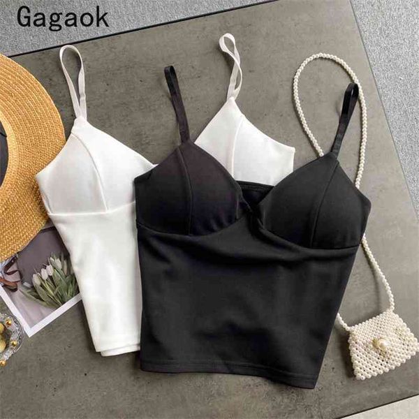 

women crop summer solid short club navel sleeveless camis slim korean chic fashion wild camisole 210531, White