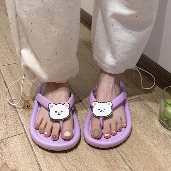 

slippers lovely animal slipper woman jelly shoes summer flip flops women beach sandals female girl bear house bathroom, Black