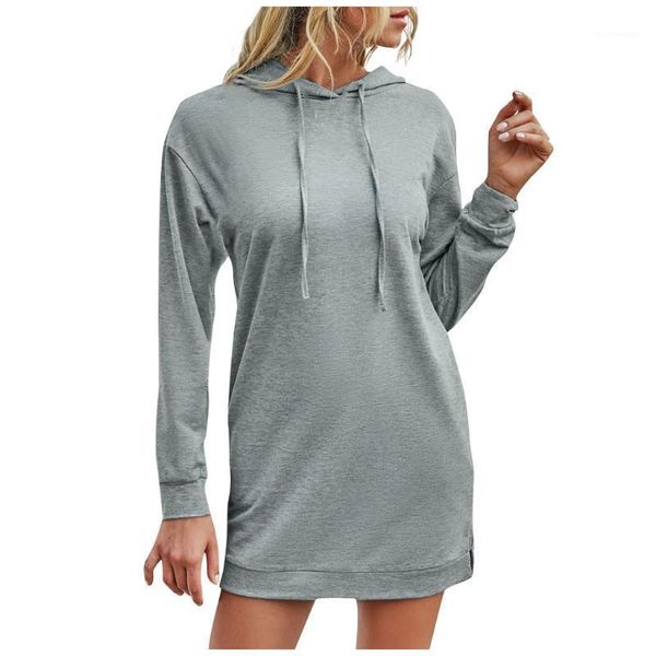 

women's sweatshirts mini dress fashion long sleeves bag hip pocket hoodie autumn casual loose solid dresses vestidos 2021, Black;gray