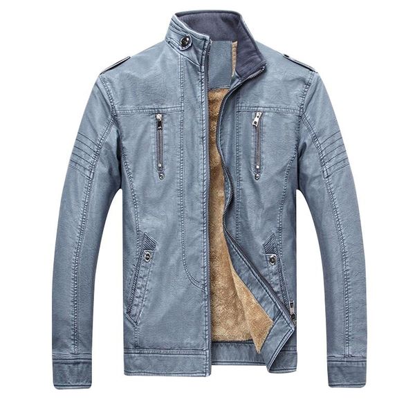 

men's fur & faux nice autumn and winter quality men leather jacket warm motorcycle clothing casual coat overcoat, Black