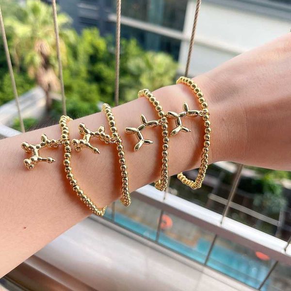 

link, chain 10pcs cute style balloon dog elastic bracelet good luck round bead gold plated charm for women fashion jewelry gifts, Black