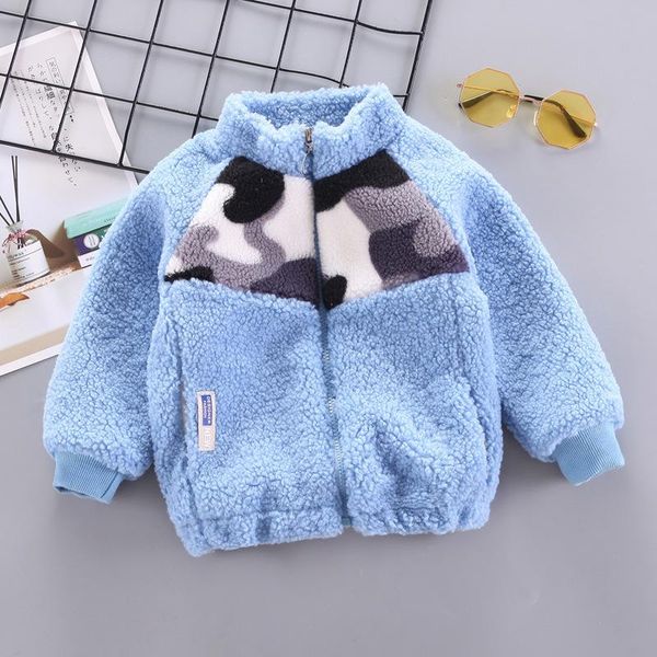 

down coat boys jacket 2021 autumn and winter fashion camouflage plus velvet stand collar zipper cardigan thickened children's, Blue;gray