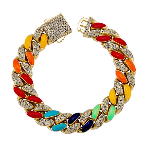 

14mm cuban link chain color oil dripping zircon spring buckle solid cuba bracelets, Black